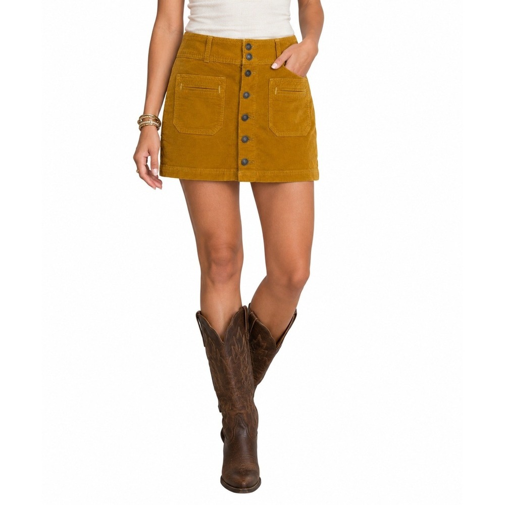 Free People We The Free Joanie Corduroy Mini Skirt Mustard Button Front 29